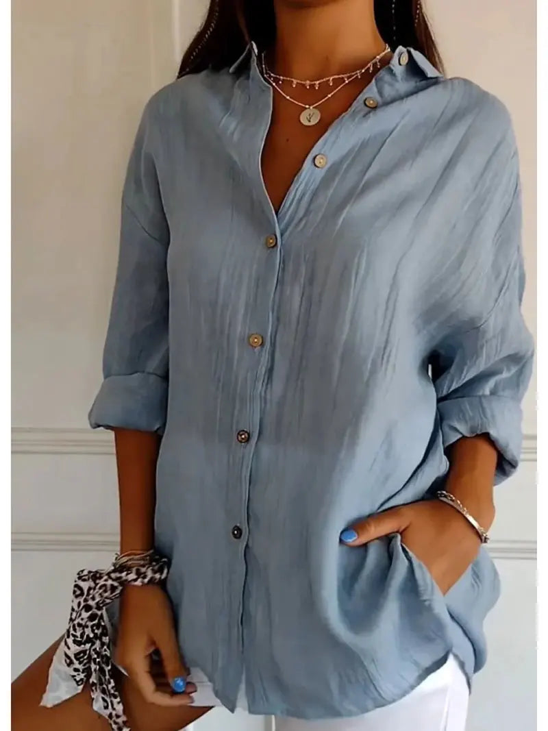 Shirt Women's Lapel Long Sleeve Solid Color Casual Single Breasted New Fashion Brown Black White Shirt Tops Blouses for Female.