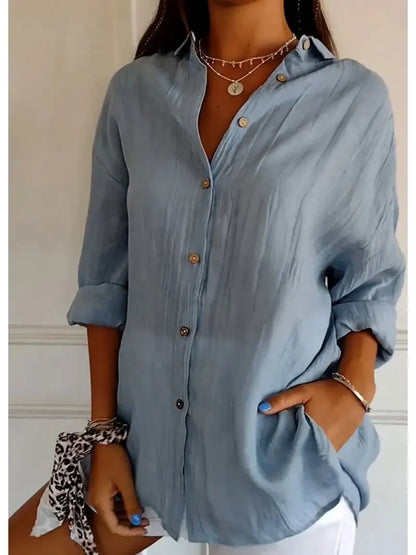 Shirt Women's Lapel Long Sleeve Solid Color Casual Single Breasted New Fashion Brown Black White Shirt Tops Blouses for Female.