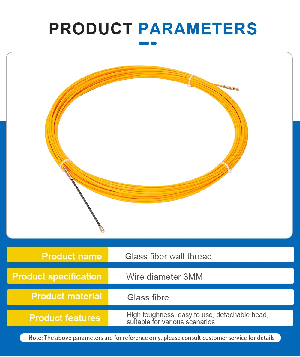 3mm 5M-50M Fiberglass Cable Puller Electrician Tape Conduit Ducting Wall Wire Threader Fish Guide Electrician Pushing Tape.