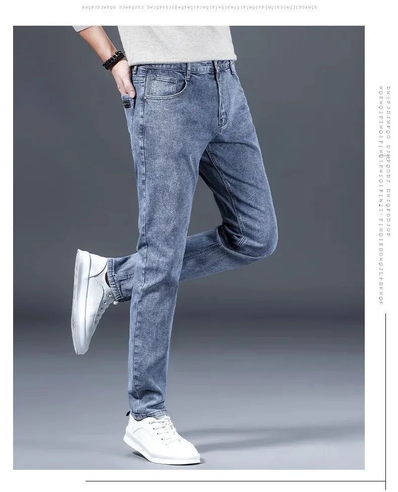 Loose Casual Jeans for Men Mid-aged Thick Winter Long Pants Business Style Straight Leg Spring Autumn Korean Version