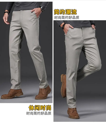 Cotton Men's Casual Pants Straight Stretch Trouser Male Fashion Slim Business Dress Golf Office Spring Autumn Khaki Black Formal