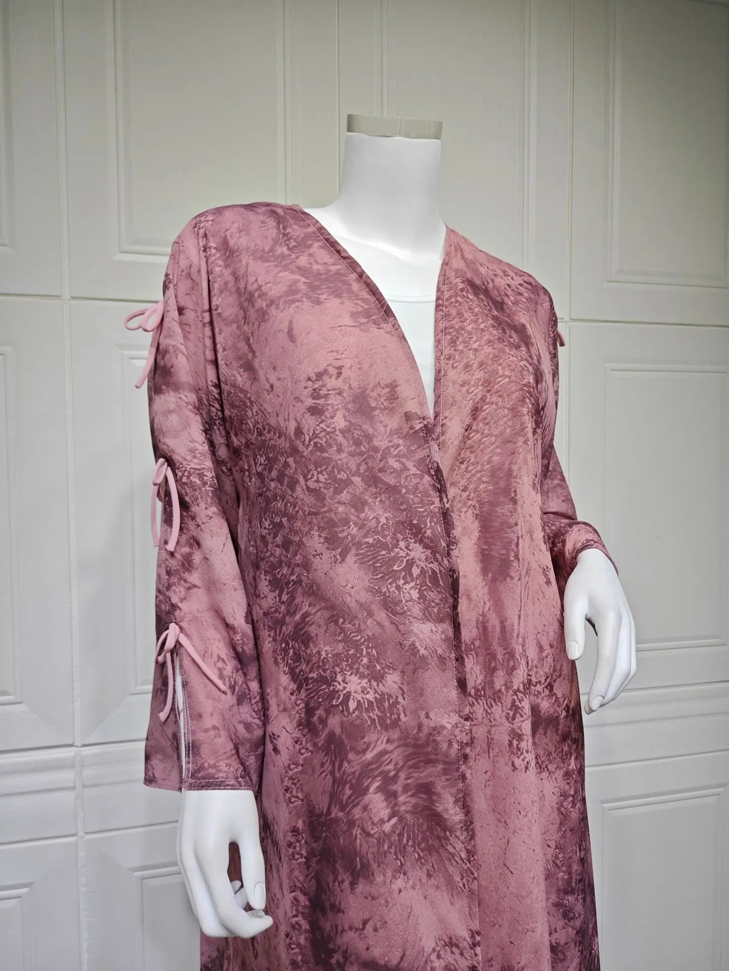 Ramadan Eid Tie Dye Butterfly Bow Muslim Modest Kimono Abaya Damen Dubai Luxury Islam Women Kebaya With Hijab Kaftan Robe Femme