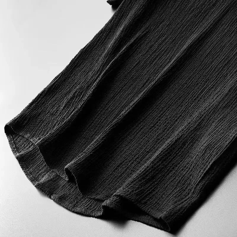 Summer Lightweight Pleated Cotton Casual Sports Set Men's Thin Comfortable Breathable Fashionable Collar Short Sleeve Two-Piece