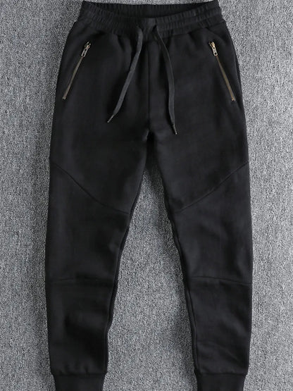 Autumn Winter American Retro Thick Sweatpants With Velvet Men's Pure Cotton Washed Heavyweight Knitted Sports Ankle-tied Pants.