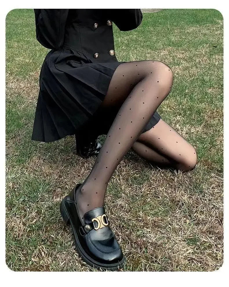 Thin Summer Black Silk Stockings Women's High Transparent Anti-Catch Wear-Resistant Polka Dot Design Comfortable Underwear.