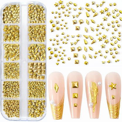 12Grids Moon Star Nails Gold Metallic Nail Sequins Charms 3D Nail Art Tips Decoration  3D Metal Moon Star Sun Bead Rivet Nail Je.