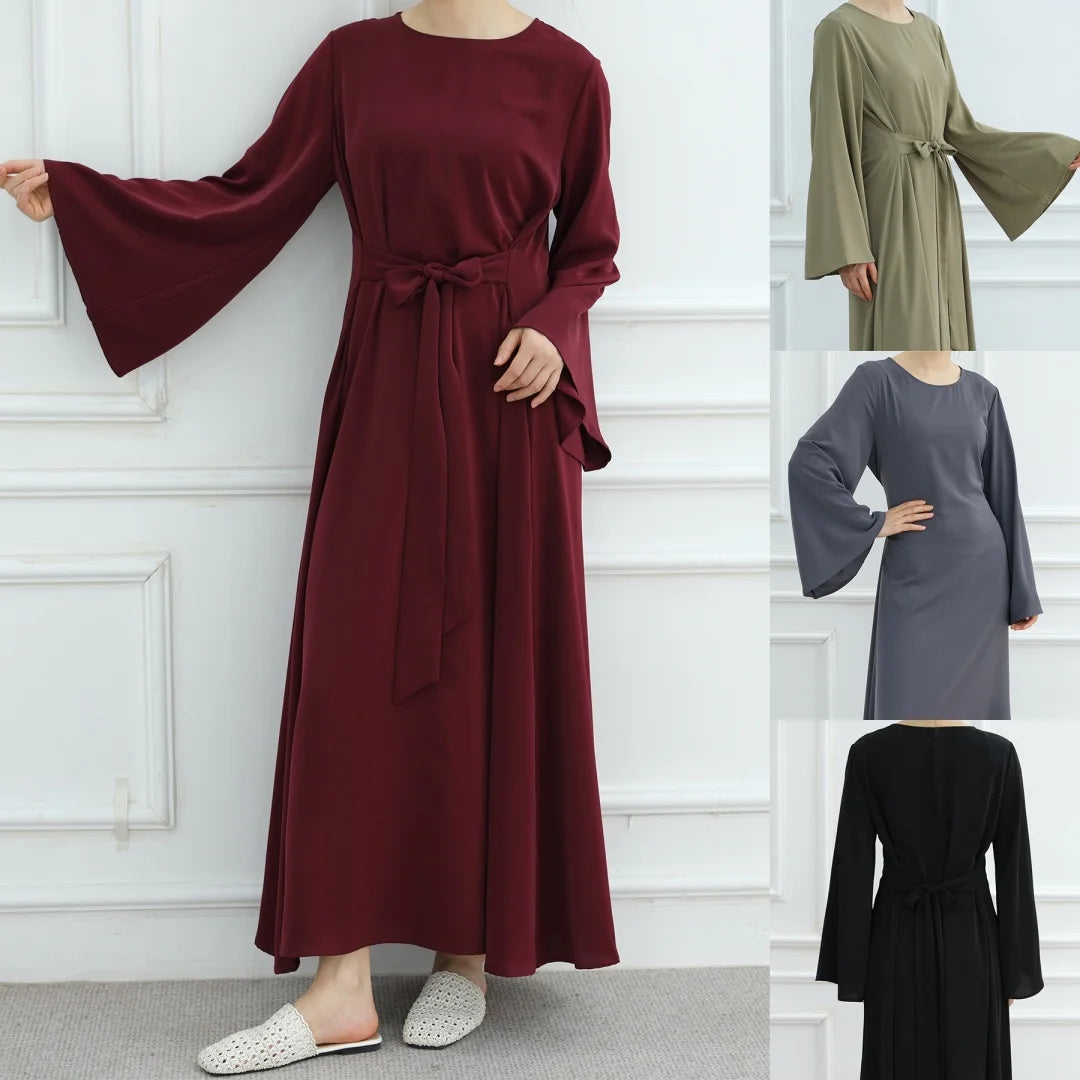 Bandage Plain Abaya Dubai For Women Kaftan Muslim Modest Long Dresses Islam Caftan Marocain Kebaya Robe Femme Musulmane Vestidos.