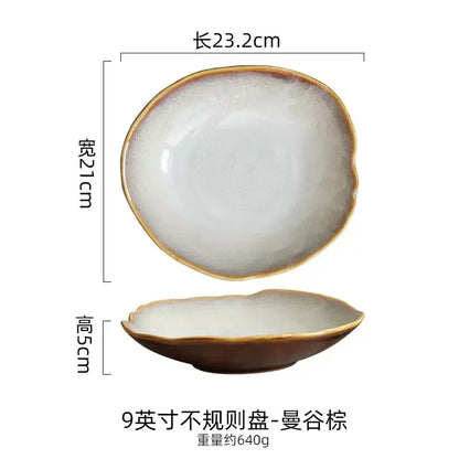 Irregula Ceramic Beef Plate Rice Noodles Soup Bowl Breakfast Bread And Beef Egg Plate.