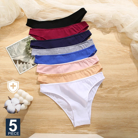 FINETOO 5PCS/Set M-XXL Panties Women Cotton Lingerie Woman Underwear Sexy Femme Underwear Girls Underpant Panty 7 Solid Colors.