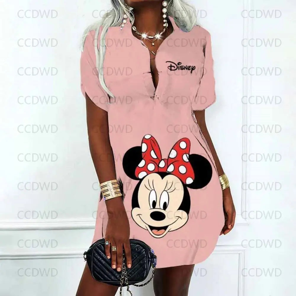Disney Neu in figurbetontem Kleid, modisch, elegant, lässig, Damenkleider, Sommerkleider, Damen 2025, Angebot mit V-Ausschnitt, Poloshirts, Y2k Mickey.