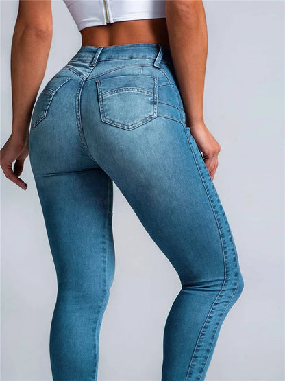 Women High Waist Stretch Skinny Hips Wrap Jeans Lady Slim Fit Classic Narrow Leg Denim Pencil Pants Y2k High Street Trousers.