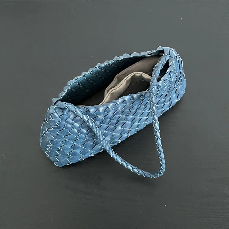 PU Hand-Woven women's Bag, Vegetable Basket Sailboat Bucket bag, Casual Vacation Handbag Shoulder Bag.