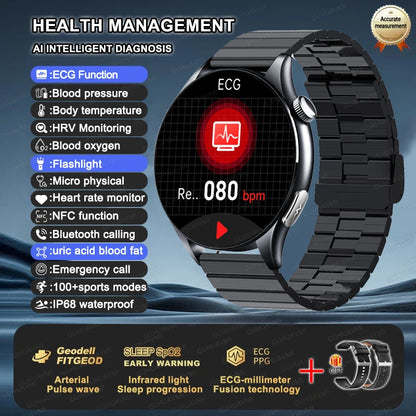 2025 New NFC  Health MonitorUric Acid Blood Pressure Blood oxygen Body Analysis Smart Watch ECG+PPG Clock Smartwatch Men lady