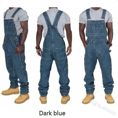 Mens Jeans Overalls Men Jumpsuit Pockets Casual Loose Long Denim Pants Straight Rompers Autumn Plus Size Punk Biker One Piece.
