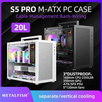 METALFISH S5 PRO 20L Computer Case Gaming PC Chassis Support MATX/ITX SFX/ATX PSU 160mm Tower /180 WaterCooling Cooler.