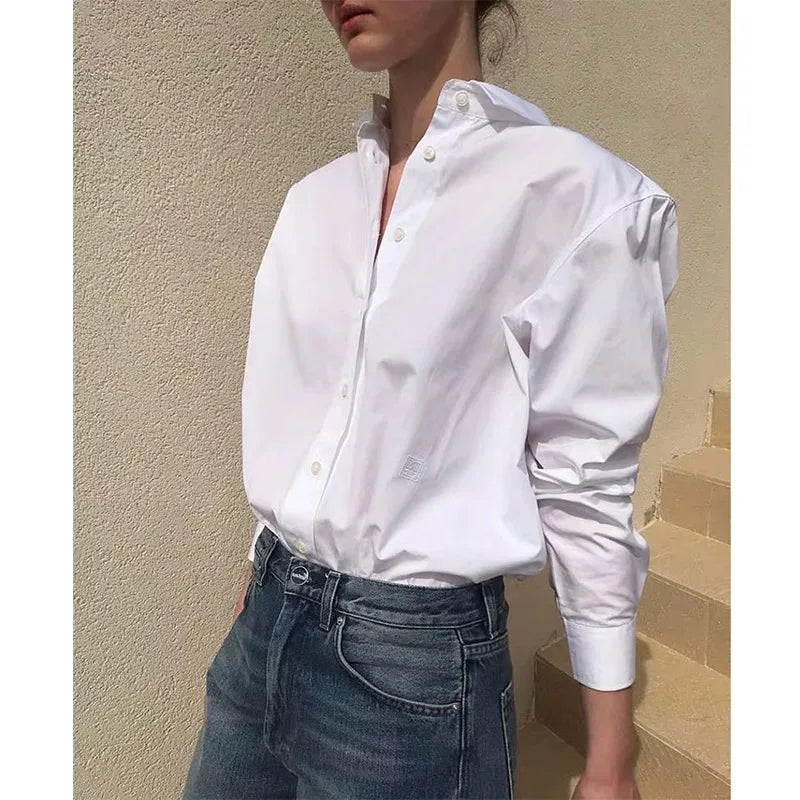 LUXURY Women's Vertical Striped Shirt, Short Front and Back, Short, Vertical Striped Shirt, Loose Long Sleeve, Commuter Style