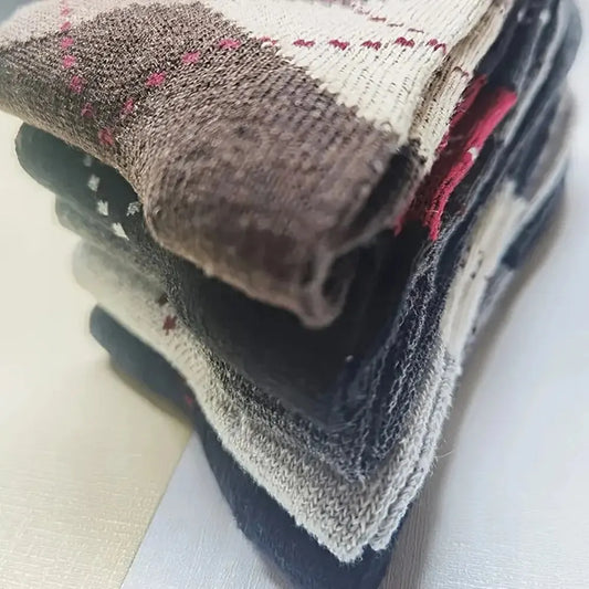5 Pairs Men's Splicing Diamond Patterns Wool Socks Warm Winter Mid Length Socks Thickening Soft Cold-resistant Men Boots Socks.