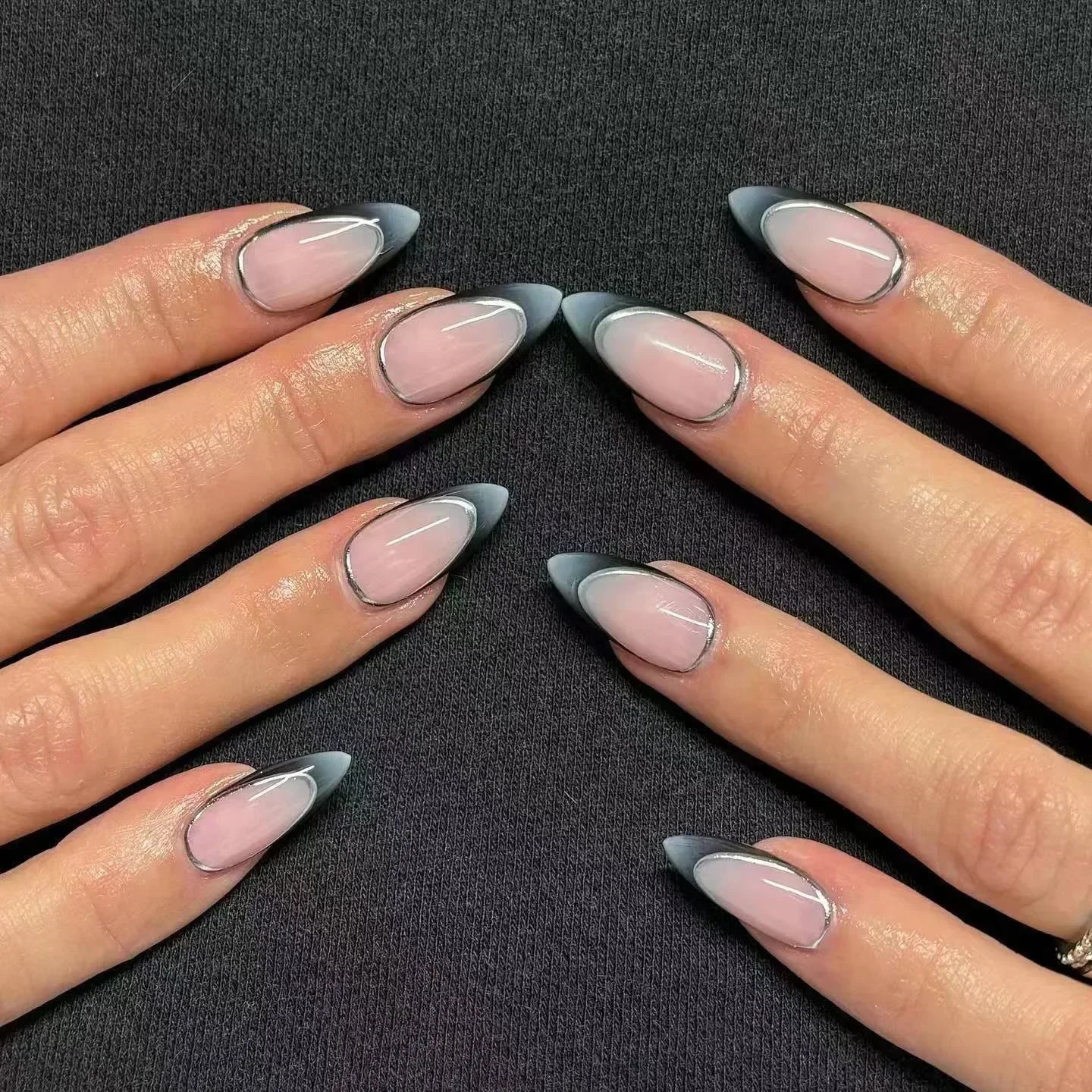 24Pcs French False Nails Almond Fake Nails with Glue Press on White Edge Design Wearable Simple Ins Pink Stiletto Nail Tips.