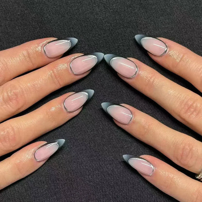 24Pcs French False Nails Almond Fake Nails with Glue Press on White Edge Design Wearable Simple Ins Pink Stiletto Nail Tips.