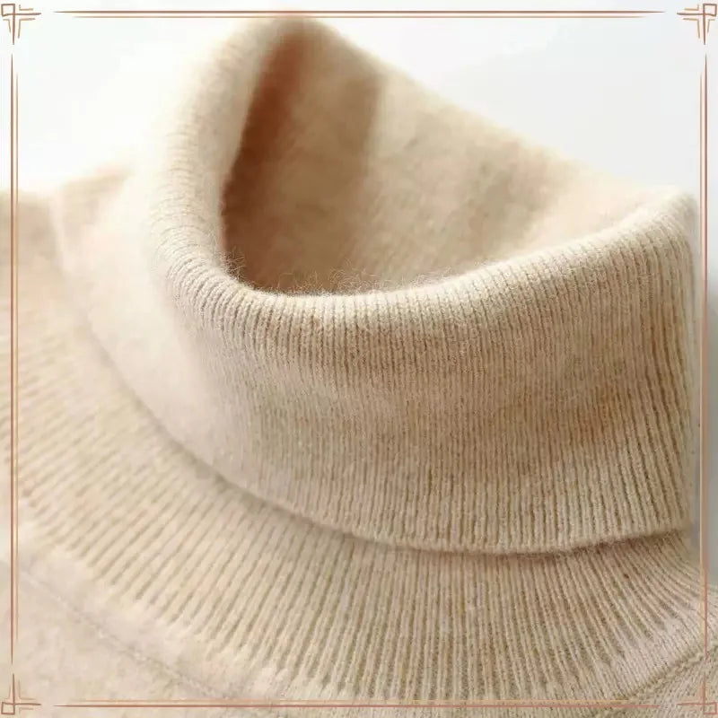 Cashmere Wool Solid Autumn Winter Men's Warm Turtleneck Knit Loose Long Sleeve Sweater Casual Comfortable Pullover Thick Sweater.