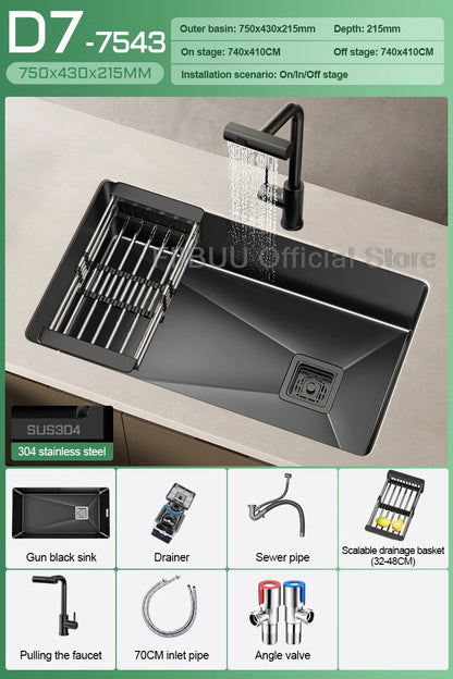 304 Stainless Steel Kitchen Sink Single Bowl Thickened Material Undermount Basin Vegatable Workstation With Drain Accessories