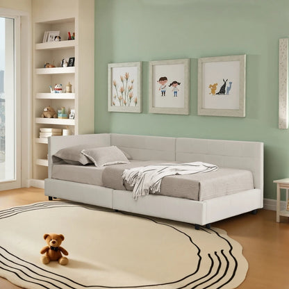 Modernes Einzelbett 90*200 cm, hautfreundliches Samtdesign, Babybett mit hoher Rückenlehne, Beige und Dunkelgrau (ohne Matratze)