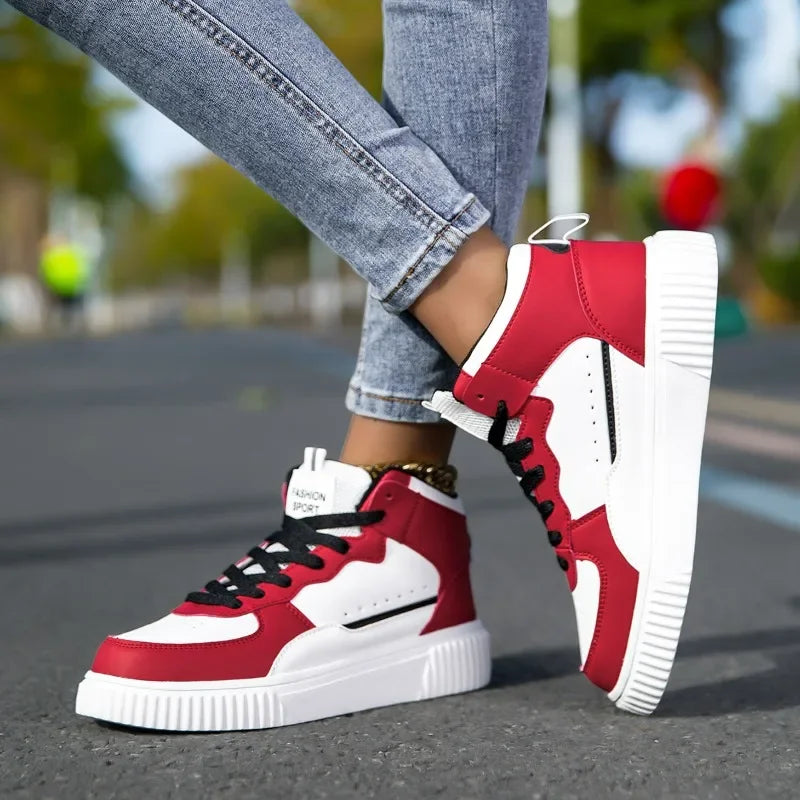 YRZL High Top Sneakers Unisex Waterproof Pu Leather Lightweight Sports Shoes Wear Resistant Tennis Shoes for Men Women.