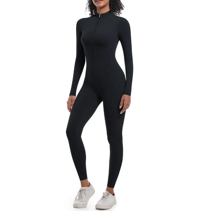 S-XL 2025 Nylon Zipper Long Sleeve Yoga Set Women One Piece Jumpsuit Fitness Gym Workout Pant Legging Running Romper Suit XP27.