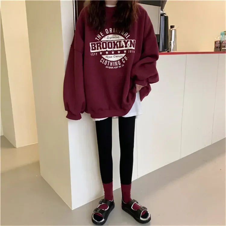 Women Hoodies 2025 Spring Woman clothing Office Lady Loose Coat Sweatshirts Letter Printed Pullovers Korean Fashion Y2k top Coat.
