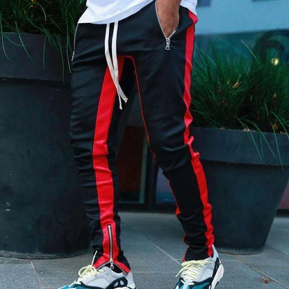 2024 New Sports Casual Pants Low Feet Zip Pocket Cotton Summer Pants Casual Men's Sports Pants Running Pants Splice Stripe Gym.