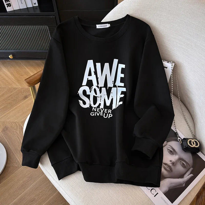 170kg plus size Damen büste Frühling Herbst Winter lose O-Neck Sweatshirt Langarm lässig Top 6xl 7xl 8xl 9xl 10xl 11xl