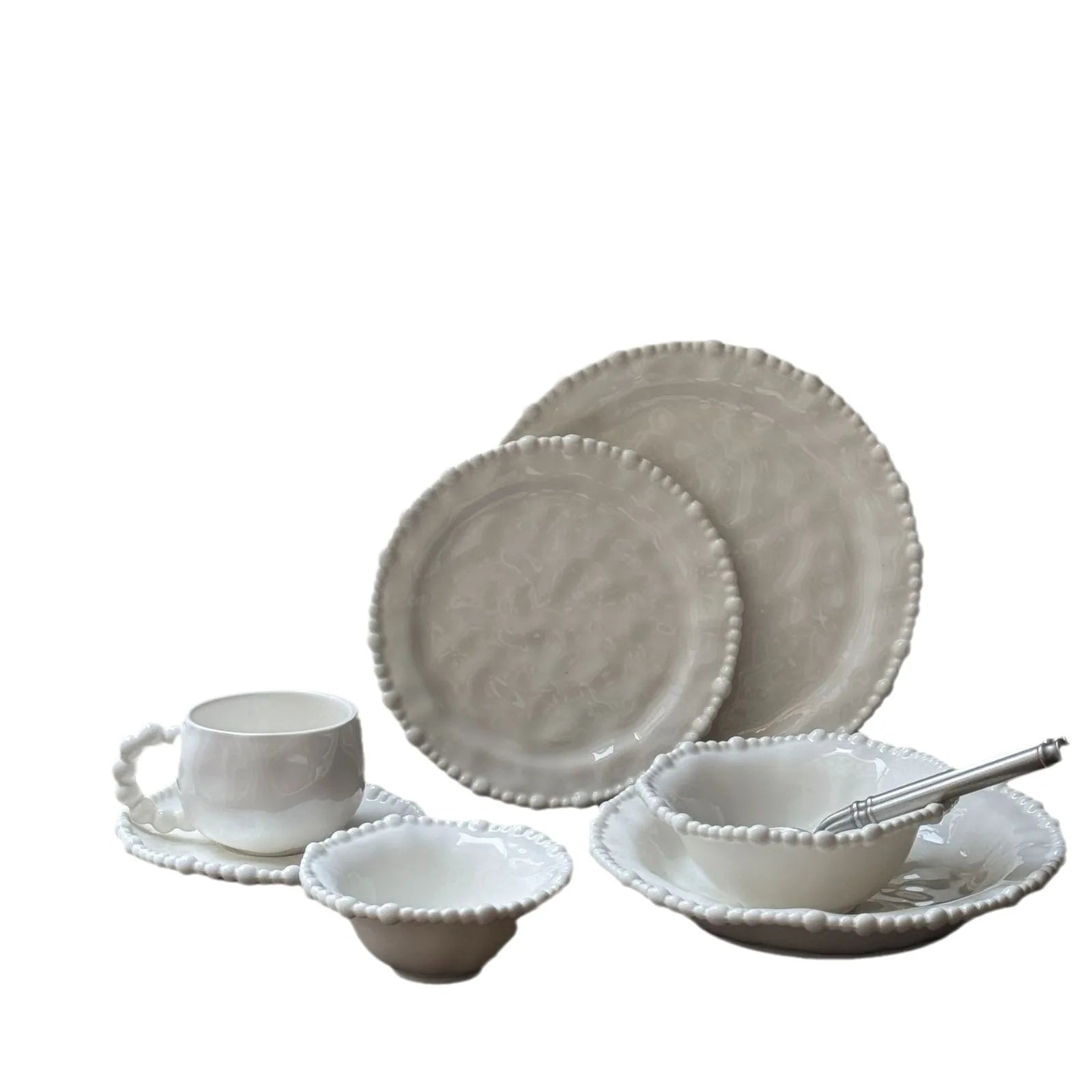 French Irregular Pearl Ceramic Plate Bead Bead Ceramic Plate Ceramic Bowl  Cup Dessert.