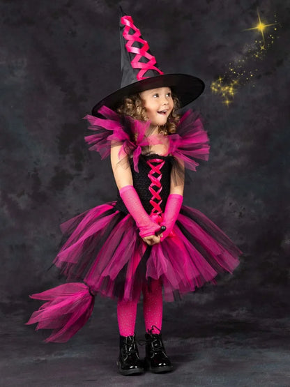 Halloween Malefice Kostüm für Kinder Karneval Party Kleidung Set Hexe böse Königin Cosplay Kostüm für Mädchen Phantasie Tüll Tutu Kleid.