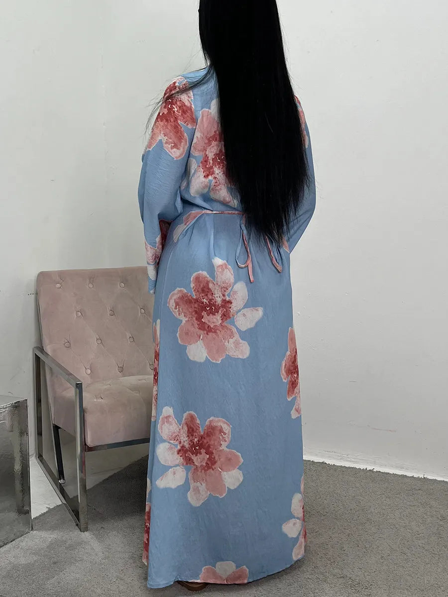 Women Arabic Eid Muslim Dubai Abaya Luxury Fashion Flower Print Maxi Dress Ramadan Robe Femme African Islam Clothing Kebaya.