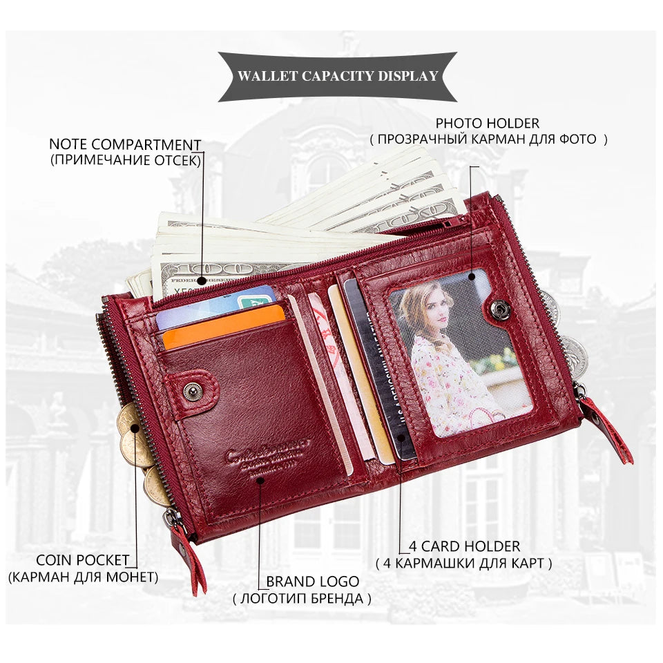 CONTACT'S Genuine Leather Short Wallets for Women Luxury Designer Coin Purse Female Money Clip Card Holder Customize Men Wallets.