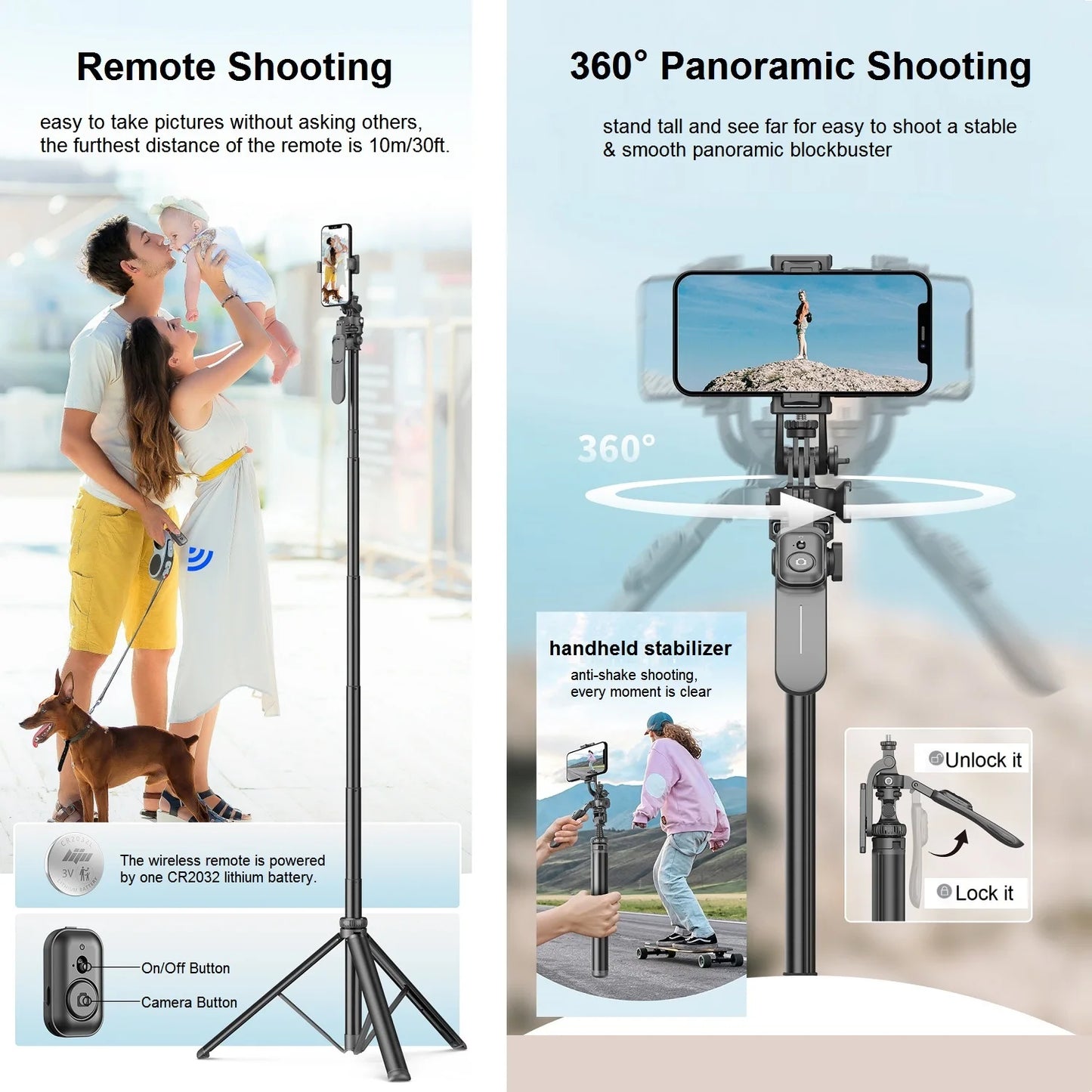 Selfie Stick Tripod with Remote for iPhone Phone Gopro DSLR Camera, 2.0m Extendable Phone Tripod Cold Shoe Mount for Vlog Videos.