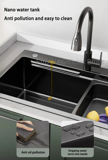 Küchenspüle, verdickter Edelstahl 304, doppelspurig, abgestuft, multifunktional, großer Einzelschlitz, Wasch-/Schnitt-/Abfluss in einem kompletten Satz