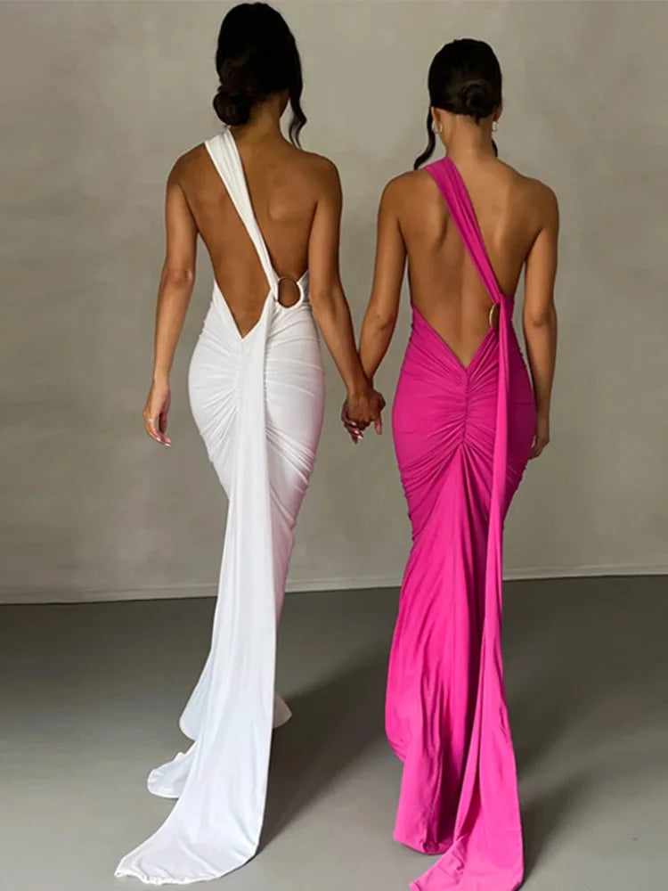 Neon Y2K Kleidung eine Schulter ärmellose rücken freie geraffte figur betonte Maxi kleider für Frauen Club Geburtstags feier Abend Abschluss ball.