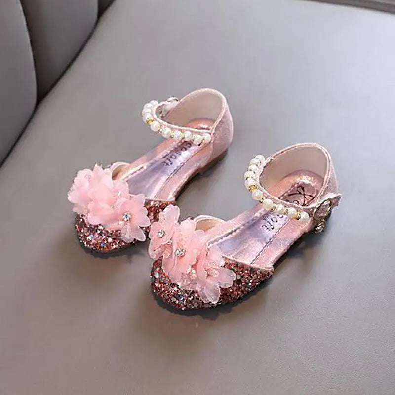 Fashion Children's Sandals 2024 Spring Summer Shining Flowers Sweet Girl Princess Shoes Dance Performance Kids Sandals J191.