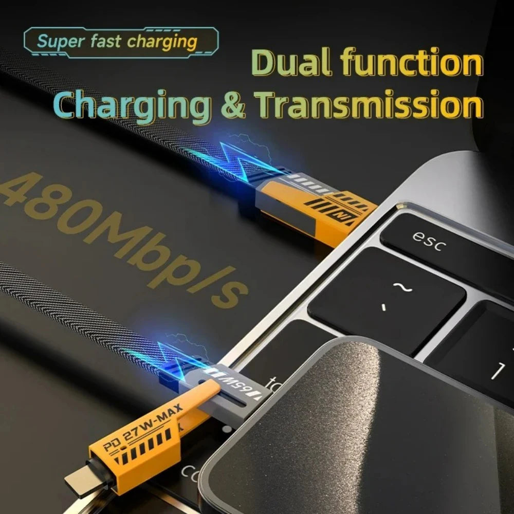 4 in 1 USB Type C Cable Type C TO C PD 65W 27W LIGHTNING Fast Charging Mech Cable For iPhone Samsung Xiaomi HUAWEI OPPO One Plus.