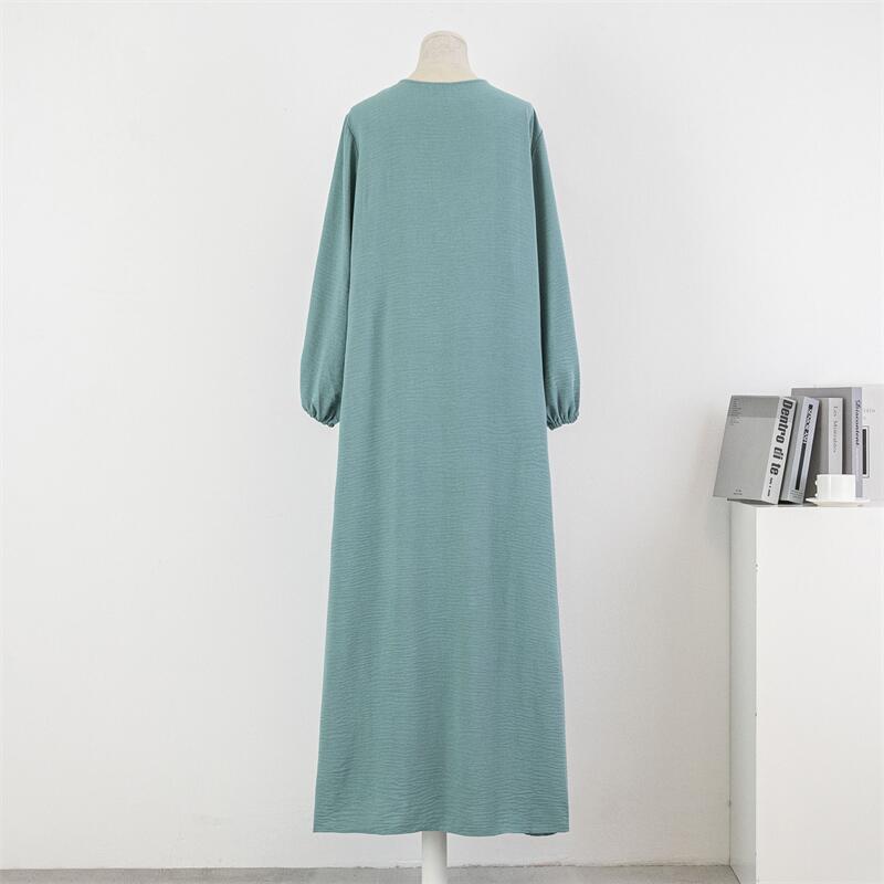 Spring Autumn Muslim Dress Women Loose Maxi Dresses Fashion Female Full Sleeve Casual Solid Pockets Robe Long Dresses Vestidoes.