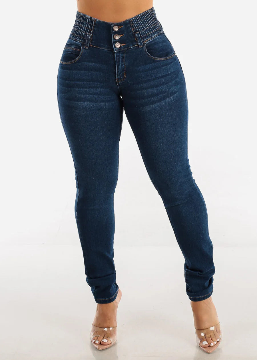Jeans-Bleistifthose für Damen, 2025, dünne Hose, hohe Taille, Stretch, gewaschen, Distressed-Taschen, Knöpfe, Vintage-Denim, Streetwear.