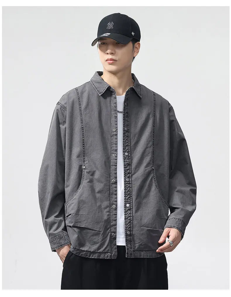 Autumn Fashion Vintage Shirt Style Jacket Men Streetwear Loose Casual Plus Size Washed Cotton Cargo Jacket Man Coat Outerwear.
