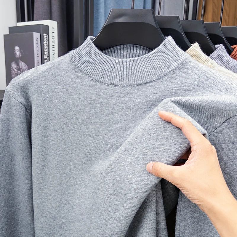 Half Turtleneck Knitwear Sweater New Autumn/Winter Mock Neck Sweatshirts Solid Color Pullovers Man Brand Casual Mens Clothing.