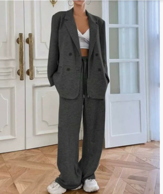 2025 New Women's Solid Color 2-piece Long Sleeve Sports Jacket And High Waist Pants Office Women's Set.