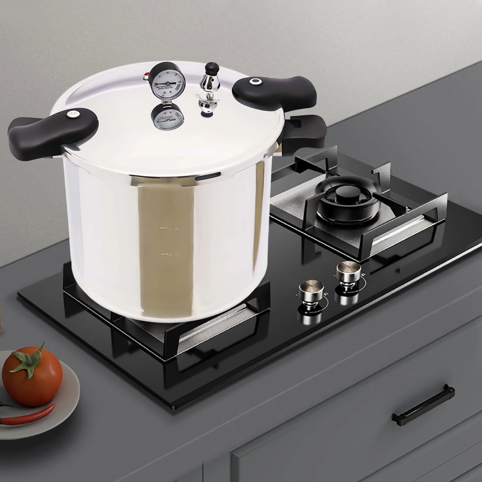 22L Aluminium Alloy Pressure Canner 90Kpa Thickened Explosion-proof Pressure Cooker Pot with Pressure Gauge and Safety Valve.