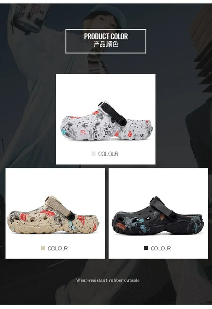Plus Size 47 Men's Clogs 2025 Summer Sandals Beach Slippers Flat Sandals Men Leisure Slides Creative Printing Man Casual Shoes.