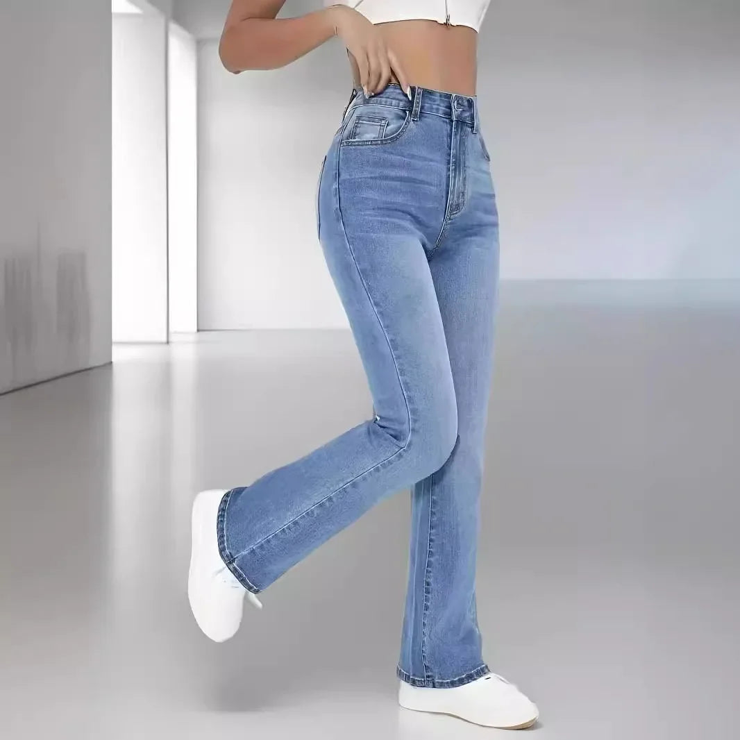Spring 2025 Women's High Waist Straight Leg Light Blue Jeans Slimming Versatile Denim Pants Fashionable Casual Trousers.