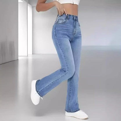 Spring 2025 Women's High Waist Straight Leg Light Blue Jeans Slimming Versatile Denim Pants Fashionable Casual Trousers.