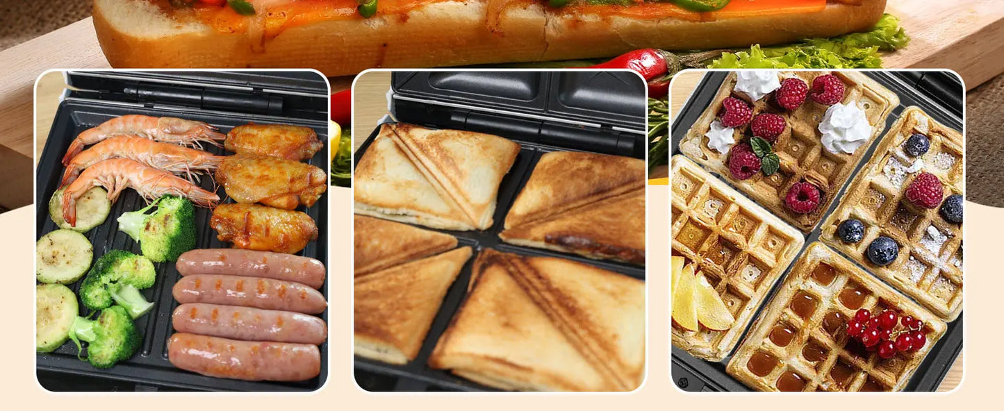 TAYLOR SWODEN 3-in-1 sandwich maker, waffle iron, baking tray, 1200 W, for 4 sandwiches, removable non-stick tray, 180° rotation.